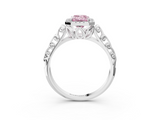 White gold Fancy Pink Emerald  Halo Diamond Engagement Ring with Intricate Filigree Band and Four-Prong Setting_40