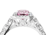 White gold Fancy Pink Emerald  Halo Diamond Engagement Ring with Intricate Filigree Band and Four-Prong Setting_41