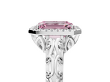 White gold Fancy Pink Emerald  Halo Diamond Engagement Ring with Intricate Filigree Band and Four-Prong Setting_42
