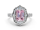 White gold Fancy Pink Emerald  Halo Diamond Engagement Ring with Milgrain Band and Four-Prong Setting_49