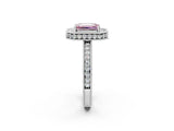 White gold Fancy Pink Emerald  Halo Diamond Engagement Ring with Milgrain Pave Band and Four-Prong Setting_70
