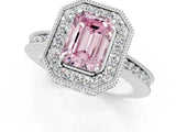 White gold Fancy Pink Emerald  Halo Diamond Engagement Ring with Milgrain Pave Band and Four-Prong Setting_71