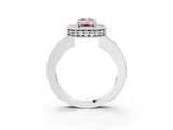 White gold Fancy Pink Emerald  Halo Diamond Engagement Ring with Milgrain Pave Band and Four-Prong Setting_77