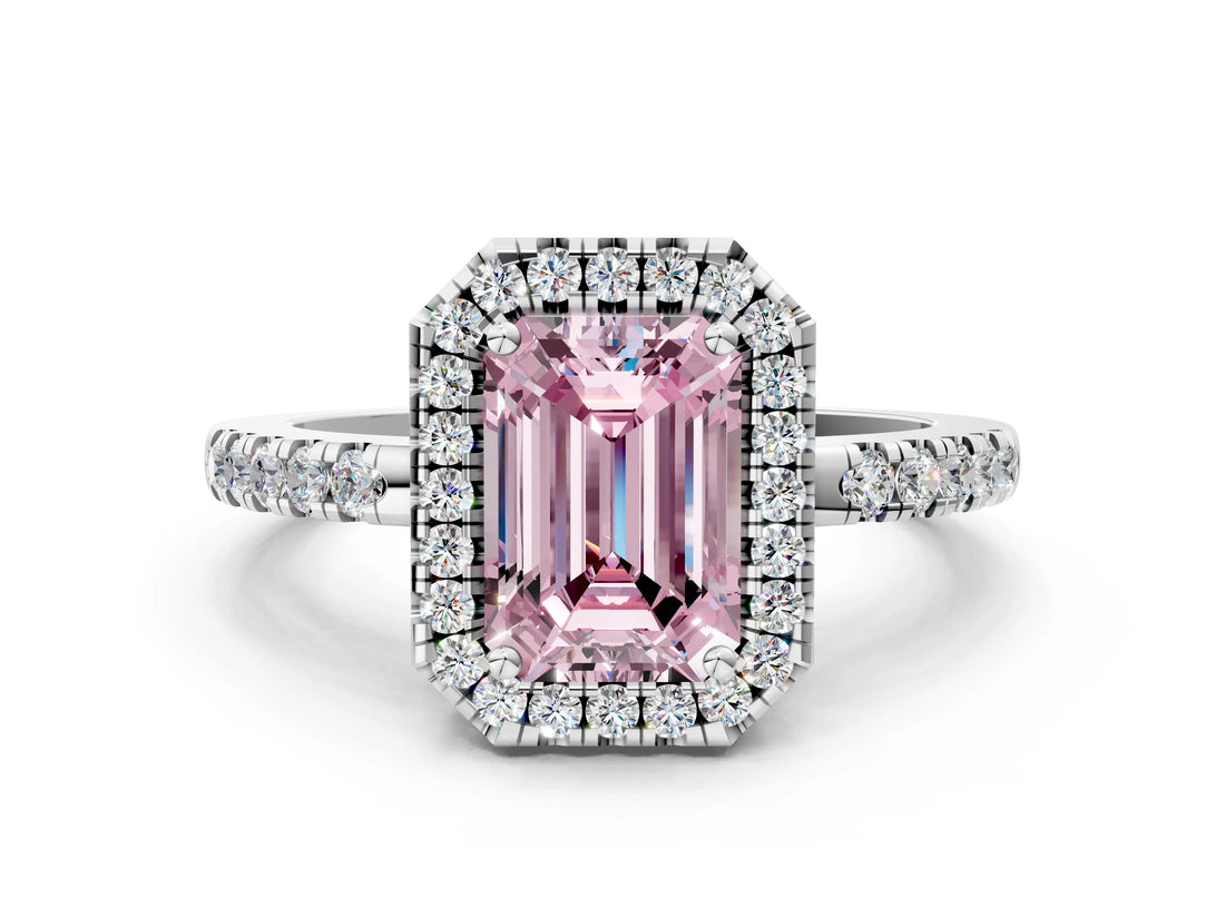 White gold Fancy Pink Emerald  Halo Diamond Engagement Ring with Pavé Band and Four-Prong Setting_57