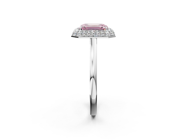 Platinum Fancy Pink Emerald  Halo Diamond Engagement Ring with Solitaire Band and Four-Prong Setting