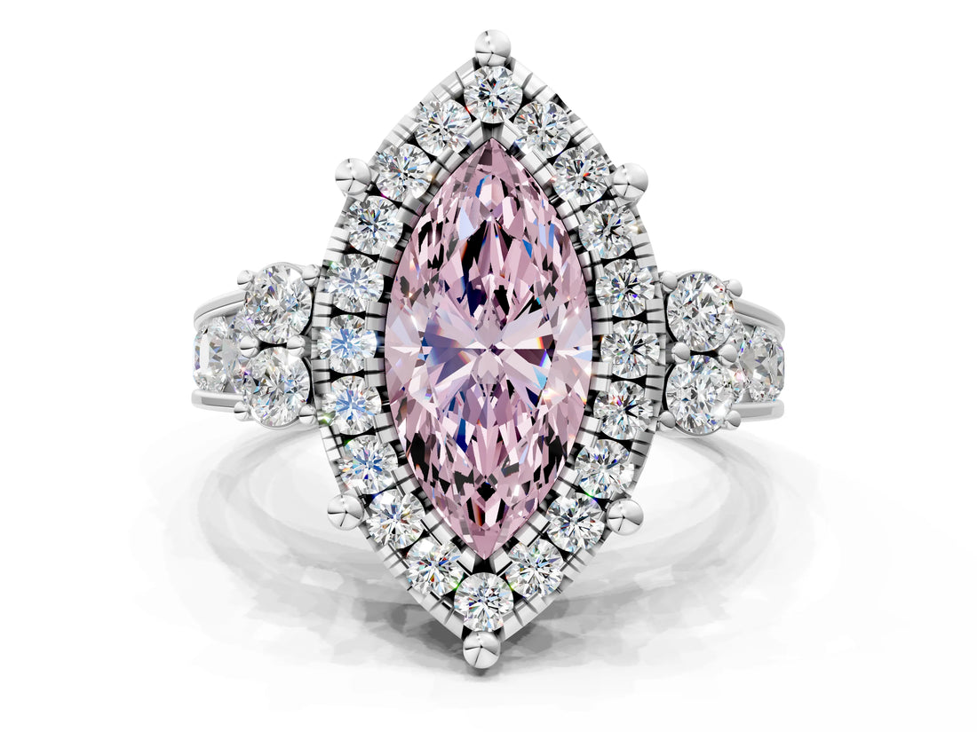 White gold Fancy Pink Emerald  Halo Diamond Engagement Ring with Split Shank and Four-Prong Setting_67
