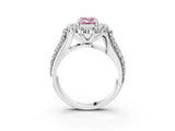 White gold Fancy Pink Emerald  Halo Diamond Engagement Ring with Split Shank and Prong Setting_69