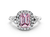 White gold Fancy Pink Emerald  Halo Diamond Engagement Ring with Vintage-Inspired Band and Four-Prong Setting_3