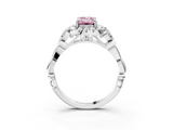White gold Fancy Pink Emerald  Halo Diamond Engagement Ring with Vintage-Inspired Band and Four-Prong Setting_6