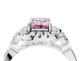 White gold Fancy Pink Emerald  Halo Diamond Engagement Ring with Vintage-Inspired Band and Four-Prong Setting_7