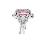 White gold Fancy Pink Emerald  Halo Diamond Engagement Ring with Vintage-Inspired Band and Four-Prong Setting_8