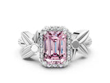 White gold Fancy Pink Emerald  Halo Diamond Floral Band with Four-Prong Setting_55