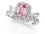 White gold Fancy Pink Emerald  Halo Diamond Floral Band with Four-Prong Setting_56