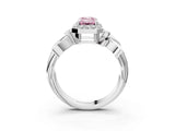 White gold Fancy Pink Emerald  Halo Diamond Floral Band with Four-Prong Setting_58