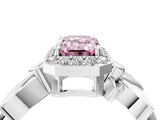 White gold Fancy Pink Emerald  Halo Diamond Floral Band with Four-Prong Setting_59