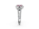 White gold Fancy Pink Emerald  Halo Diamond Floral Split Shank Engagement Ring 2