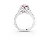 White gold Fancy Pink Emerald  Halo Diamond Floral Split Shank Engagement Ring 3