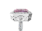 White gold Fancy Pink Emerald  Halo Diamond Pavé Band Ring with Prong Setting_25