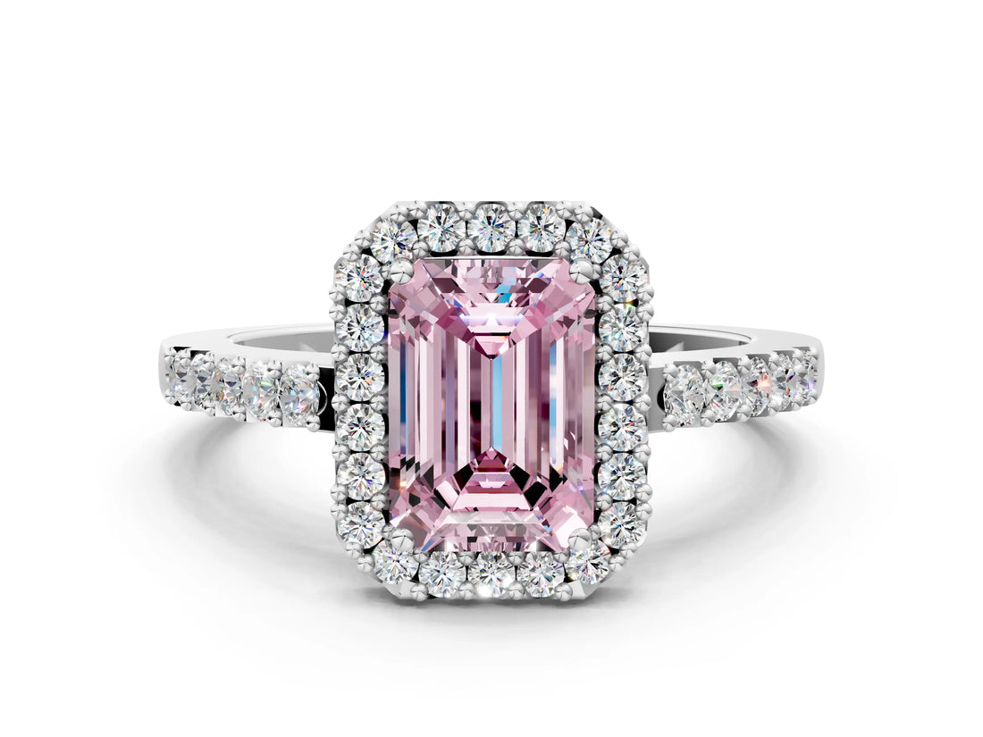 White gold Fancy Pink Emerald  Halo Diamond Pavé Solitaire Ring_51