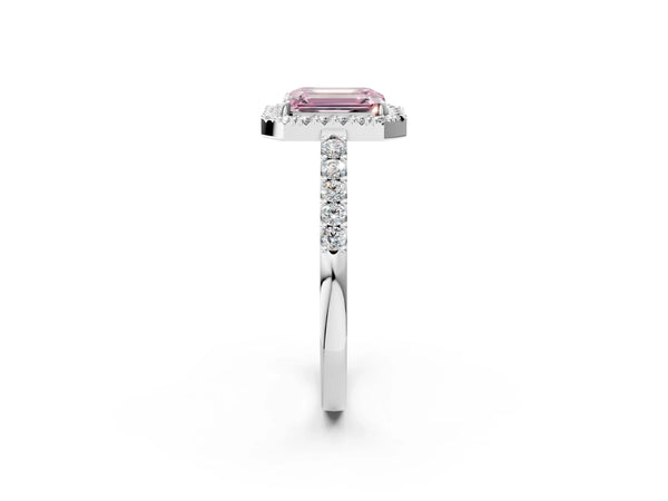 Platinum Fancy Pink Emerald  Halo Diamond Pavé Solitaire Ring