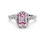 White gold Fancy Pink Emerald  Halo Diamond Pave Band Ring with Four-Prong Setting_15