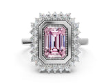 White gold Fancy Pink Emerald  Halo Diamond Ring with Milgrain Edge and Round Prong Setting_38