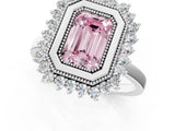 White gold Fancy Pink Emerald  Halo Diamond Ring with Milgrain Edge and Round Prong Setting_39