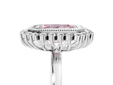 White gold Fancy Pink Emerald  Halo Diamond Ring with Milgrain Edge and Round Prong Setting_43