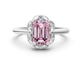 White gold Fancy Pink Emerald  Halo Diamond Ring with Round Cluster Setting, Solitaire Band, and Four-Prong Setting_49