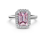 White gold Fancy Pink Emerald  Halo Diamond Solitaire with Pavé Band and Four-Prong Setting_92