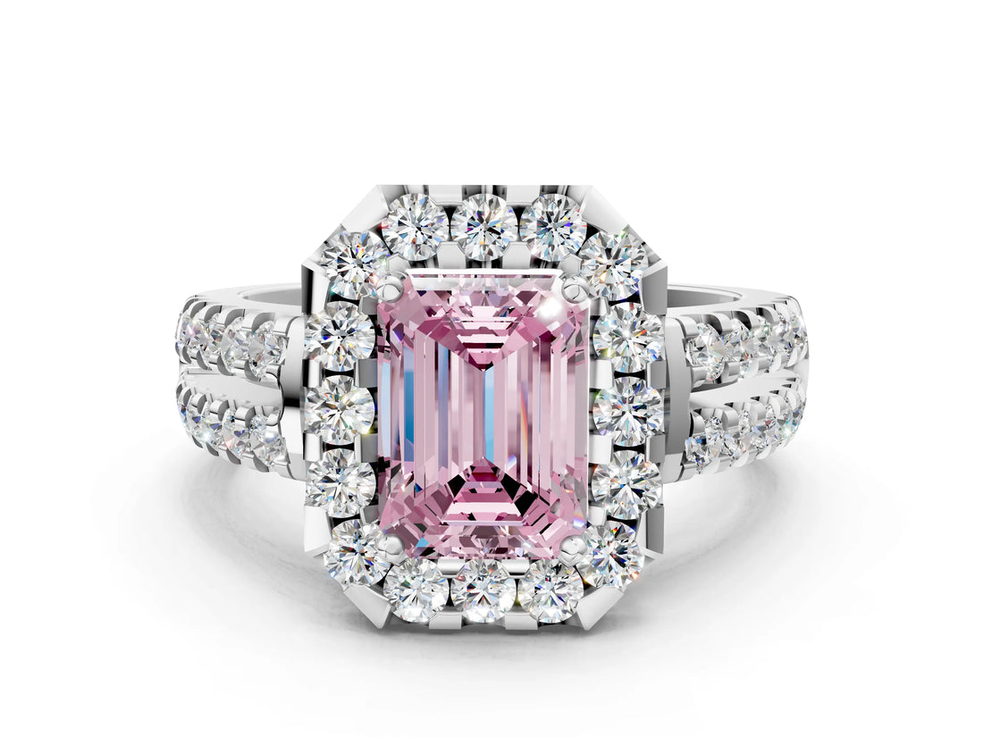 White gold Fancy Pink Emerald  Halo Diamond Split Shank Engagement Ring with Prong Setting_51