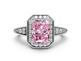 White gold Fancy Pink Emerald  Halo Diamond Split Shank Ring with Milgrain Detail_48