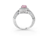White gold Fancy Pink Emerald  Halo Diamond Split Shank Ring with Milgrain Detail_52