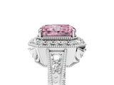White gold Fancy Pink Emerald  Halo Diamond Split Shank Ring with Milgrain Detail_53