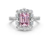 White gold Fancy Pink Emerald  Halo Milgrain Pave Diamond Ring with Four-Prong Setting 1