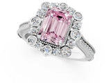 White gold Fancy Pink Emerald  Halo Milgrain Pave Diamond Ring with Four-Prong Setting 2