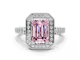White gold Fancy Pink Emerald  Halo Milgrain Solitaire with Bezel Set Side Stones and Pave Band_32