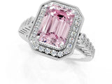 White gold Fancy Pink Emerald  Halo Milgrain Solitaire with Bezel Set Side Stones and Pave Band_33