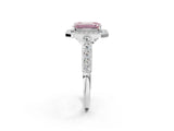 White gold Fancy Pink Emerald  Halo Milgrain Solitaire with Bezel Set Side Stones and Pave Band_34