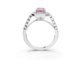 White gold Fancy Pink Emerald  Halo Milgrain Solitaire with Bezel Set Side Stones and Pave Band_36