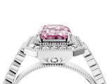 White gold Fancy Pink Emerald  Halo Milgrain Solitaire with Bezel Set Side Stones and Pave Band_36