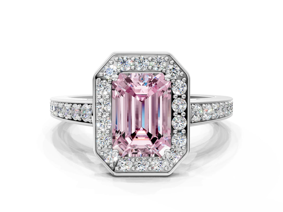White gold Fancy Pink Emerald  Halo Pavé Diamond Engagement Ring with Bezel Setting_37