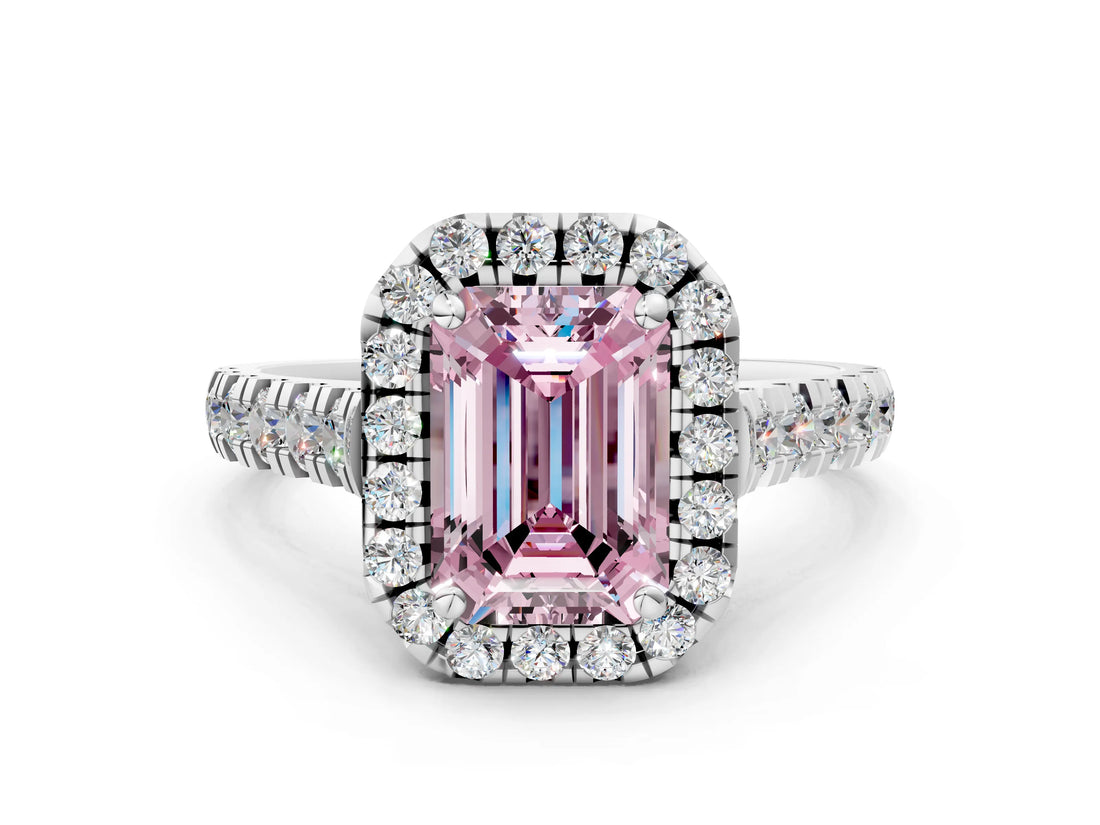 White gold Fancy Pink Emerald  Halo Pavé Diamond Engagement Ring with Four-Prong Setting_26