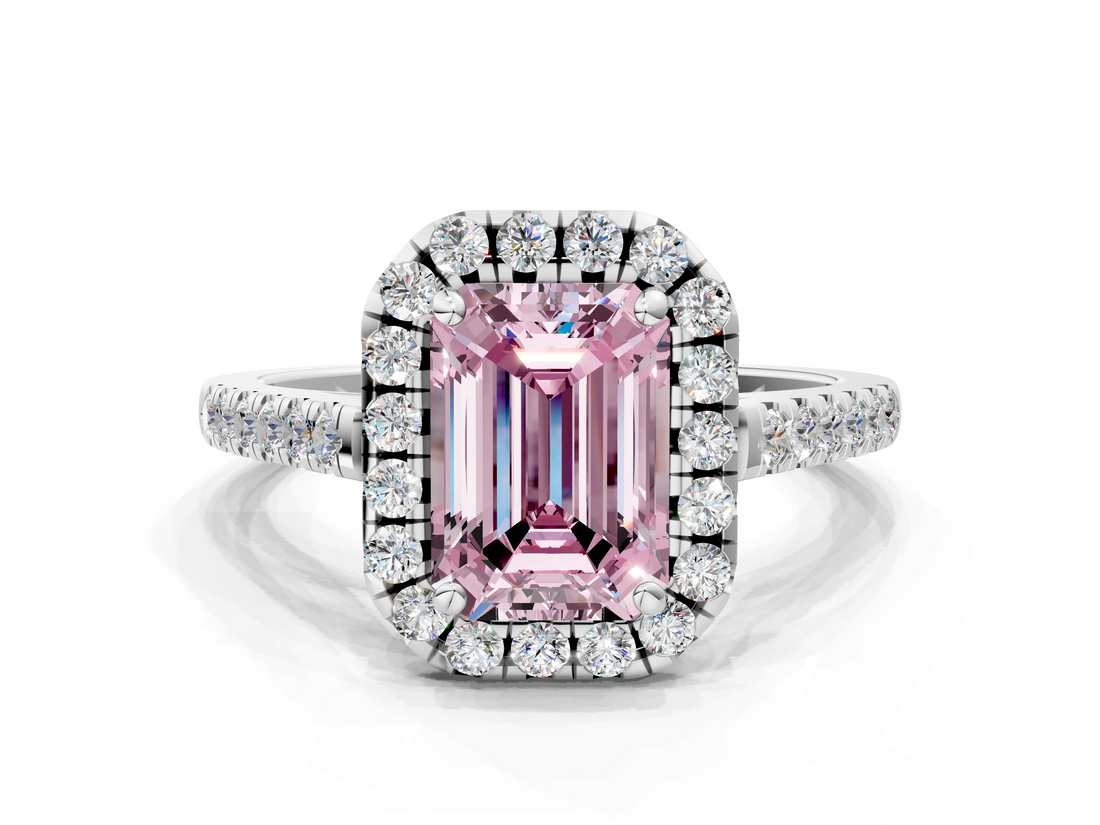 White gold Fancy Pink Emerald  Halo Pavé Diamond Engagement Ring with Four-Prong Setting_3