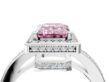 White gold Fancy Pink Emerald  Halo Pave Band Solitaire Ring with Prong Setting_70