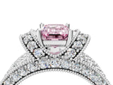 White gold Fancy Pink Emerald  Halo Pave Diamond Engagement Ring with Milgrain Detailing_52