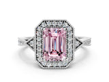 White gold Fancy Pink Emerald  Halo Round Diamond Milgrain Pave Engagement Ring_11