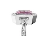 White gold Fancy Pink Emerald  Halo Round Diamond Milgrain Pave Engagement Ring_14