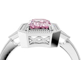 White gold Fancy Pink Emerald  Halo Round Diamond Milgrain Pave Engagement Ring_15