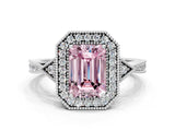 White gold Fancy Pink Emerald  Halo Round Diamond Milgrain Pave Engagement Ring_25